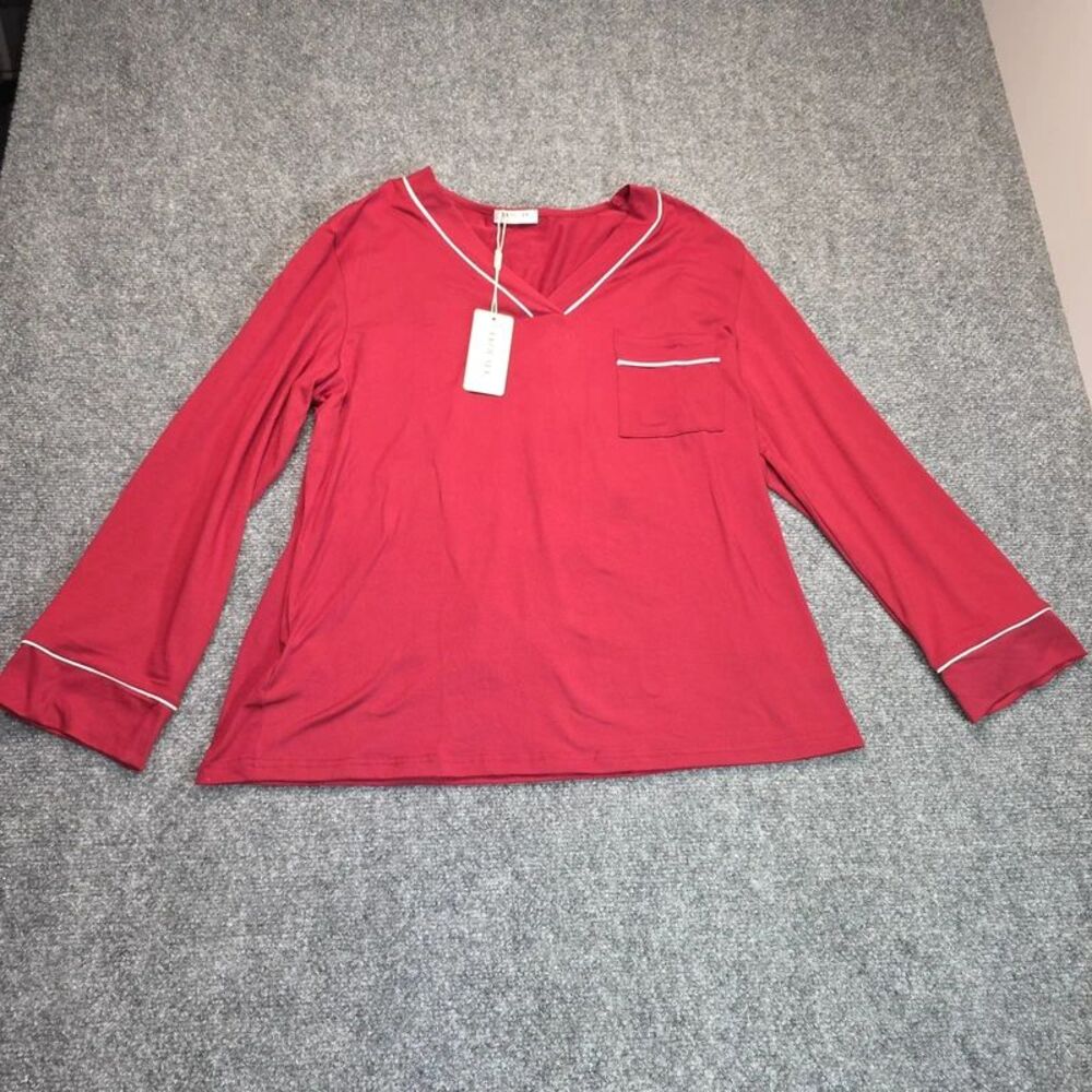Women’s Red Long Sleeve V-Neck Pajama Top Size Large